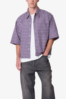 Crispy Poplin Over Shirt | Red/Blue