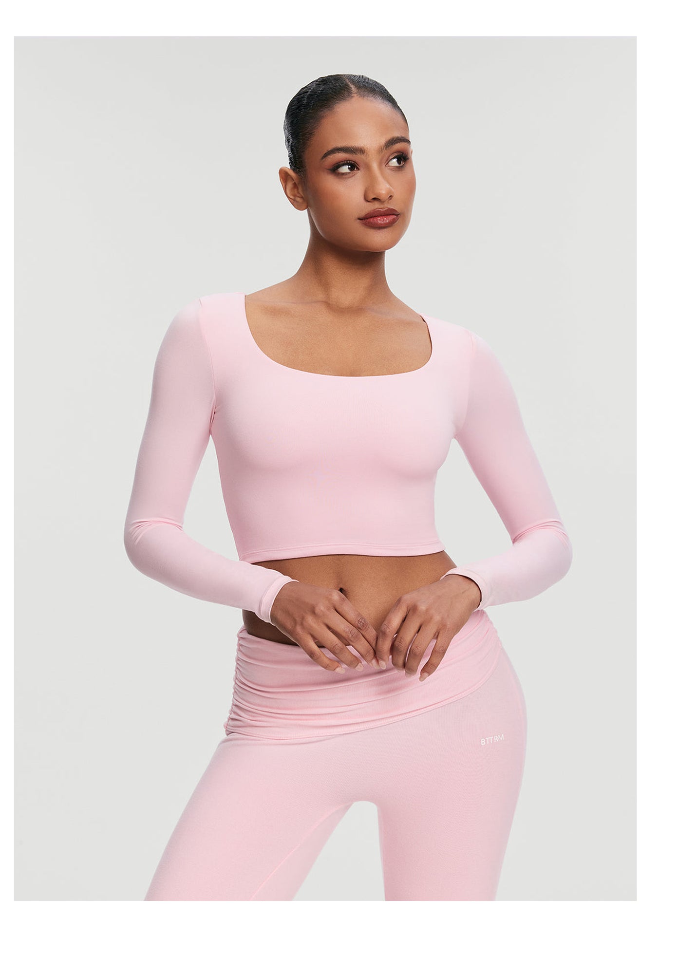Cropped Round Neck Top | Ballet Pink