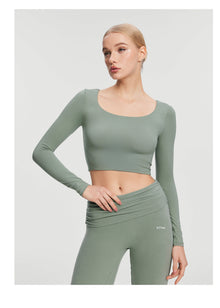 Cropped Round Neck Top | Sage Green