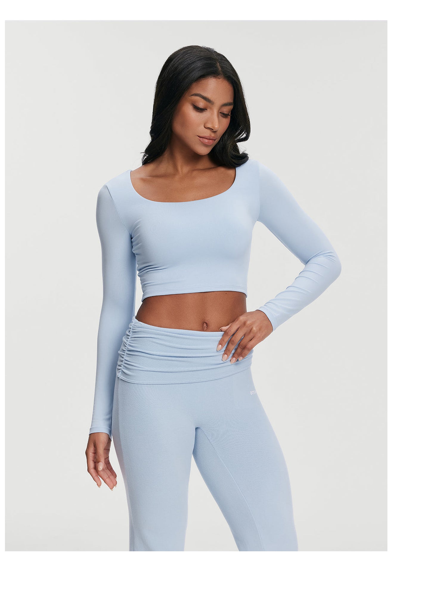 Cropped Round Neck Top | Sky Blue