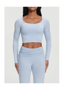 Cropped Round Neck Top | Sky Blue