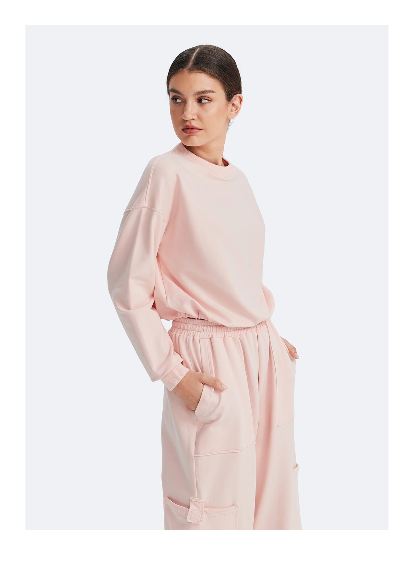 Cropped Sweatshirt with Drawstring | Marshmallow Pink