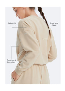 Cropped Sweatshirt with Drawstring | Oat Milk Beige