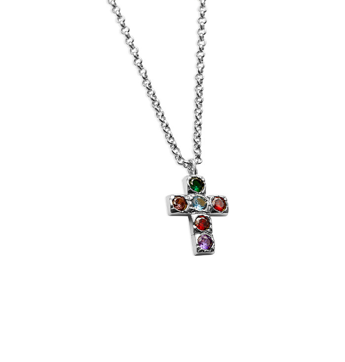 The Multicolor Small Bezel Cross | 18KT Gold Filled