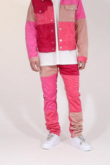 D354 Patchwork Straight Denim | Pink
