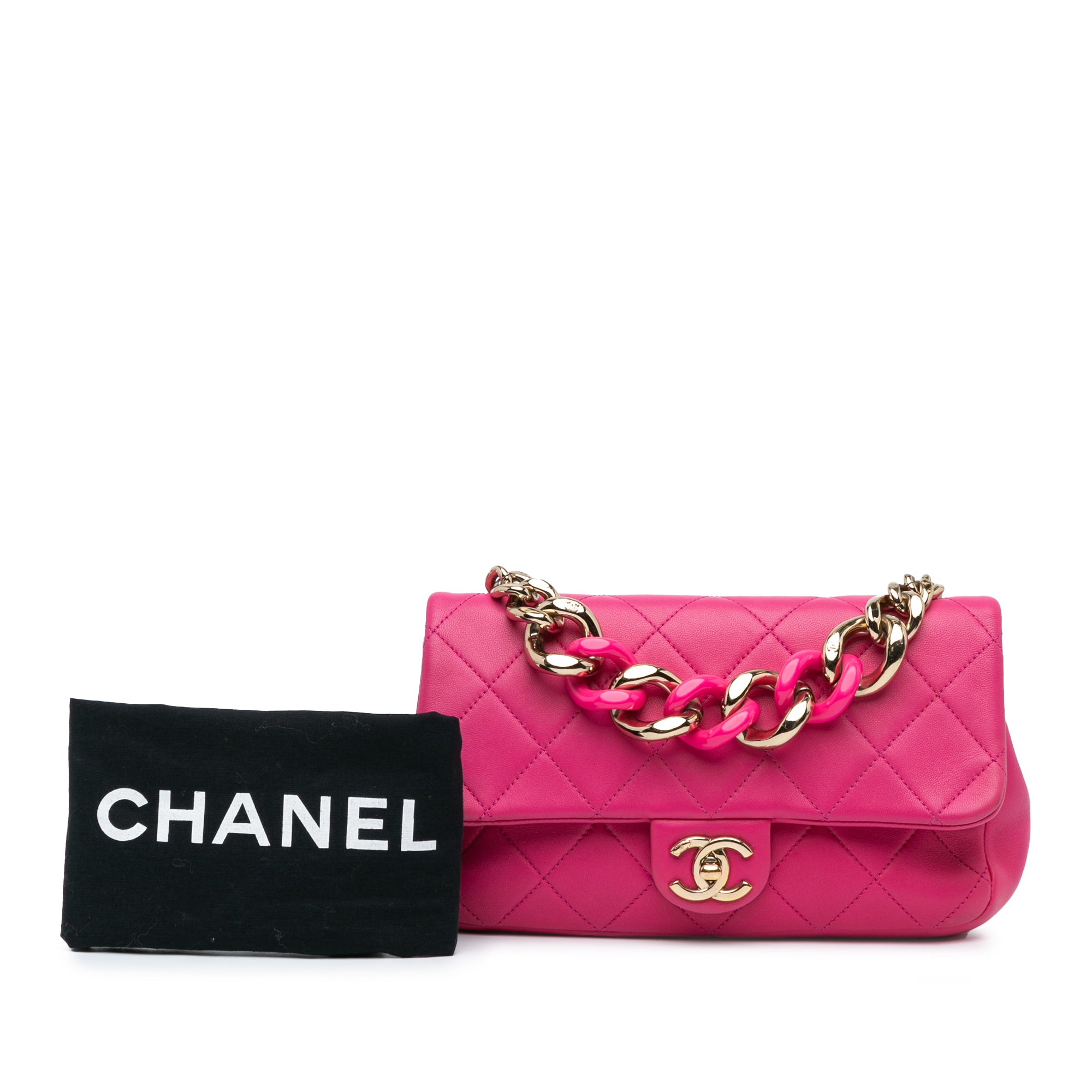Chanel | Pre-Owned Small Lambskin Elegant Chain Single Flap | Pink/Dark Pink