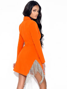 Freya Crystal Fringe Blazer Dress | Orange