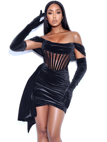 Irisa Draping Off Shoulder Corset Dress | Black