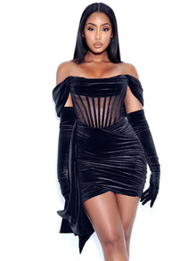 Irisa Draping Off Shoulder Corset Dress | Black