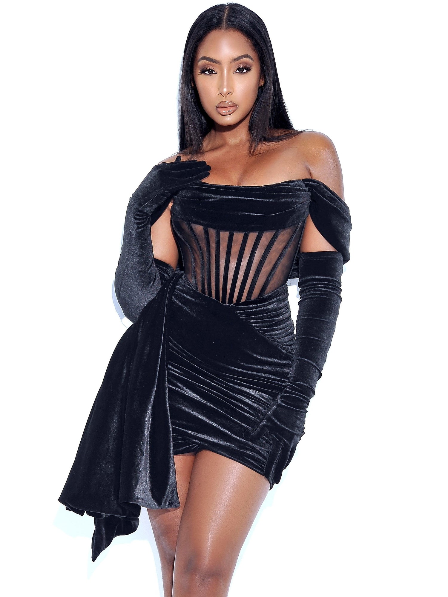 Irisa Draping Off Shoulder Corset Dress | Black