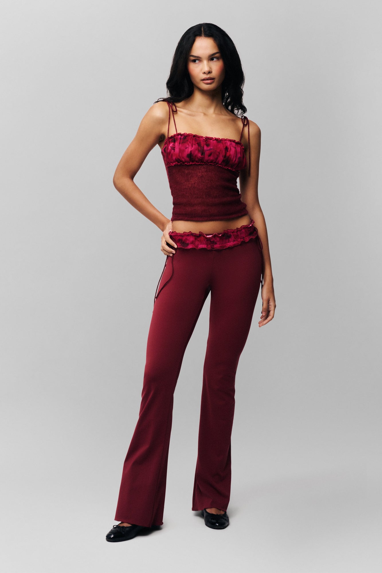 Womens | Ruched Chiffon Knit Tank | Pink Multi Bordeaux
