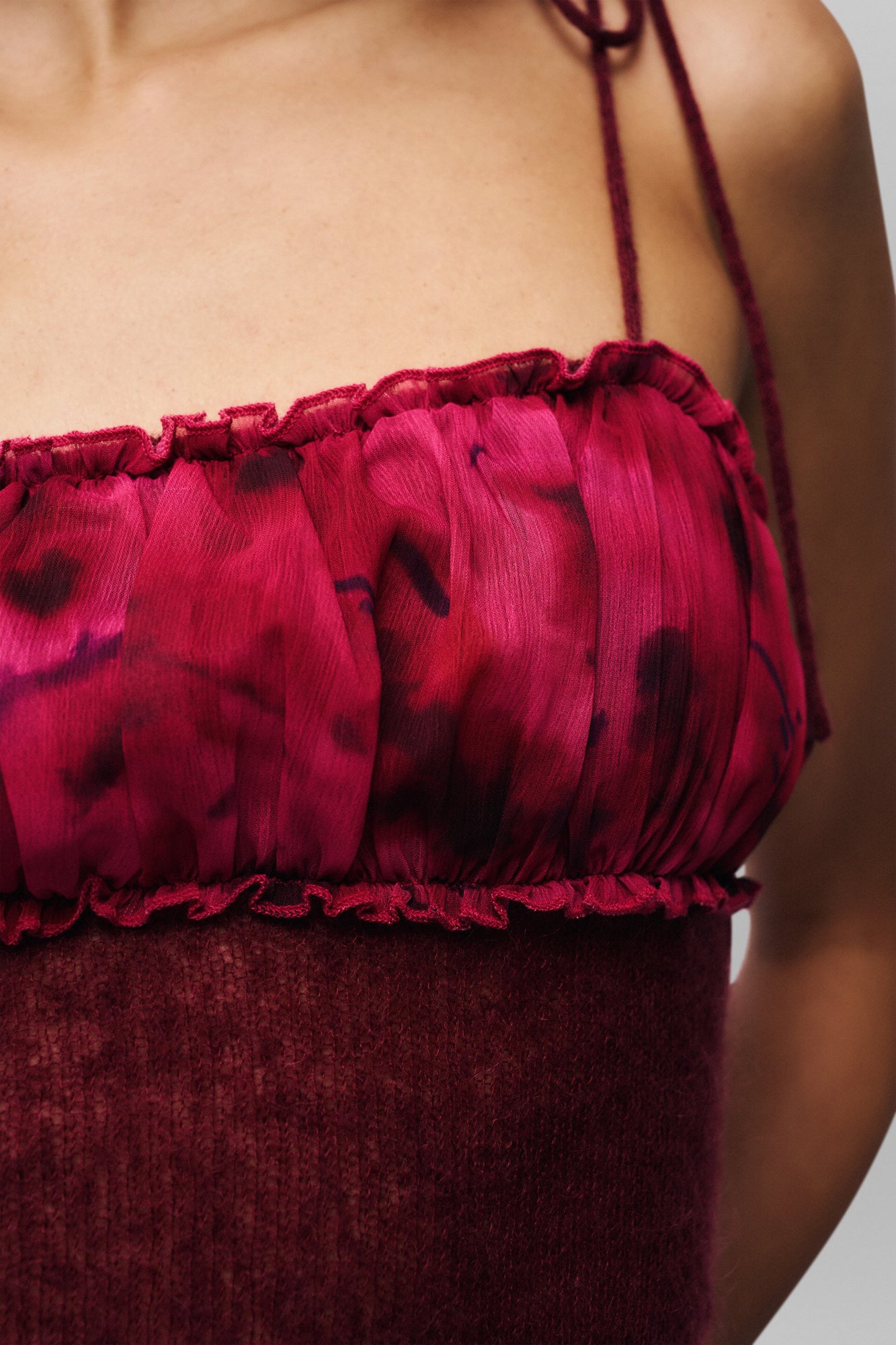 Womens | Ruched Chiffon Knit Tank | Pink Multi Bordeaux