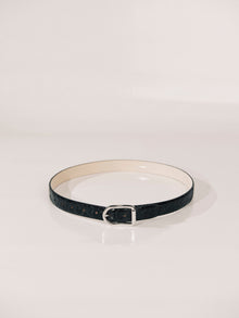 Mija Leather Belt | Floral Embossed Black & Silver