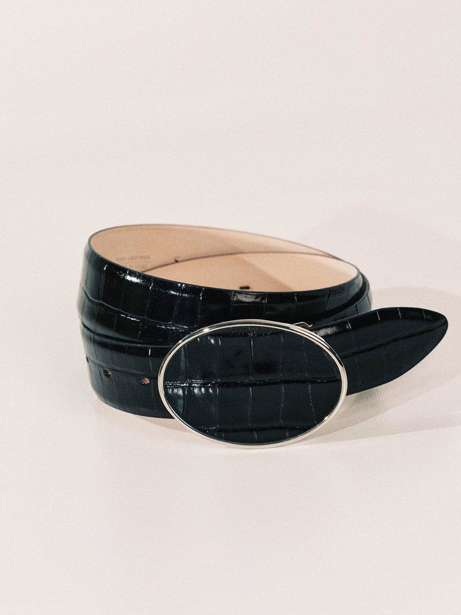Flint Belt | Black Croco & Silver