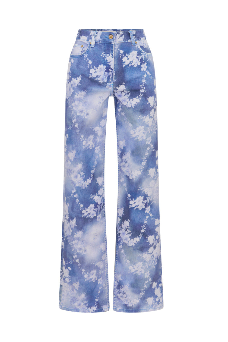 Dessa Floral Wide Leg Jeans | Bluebell Cloud