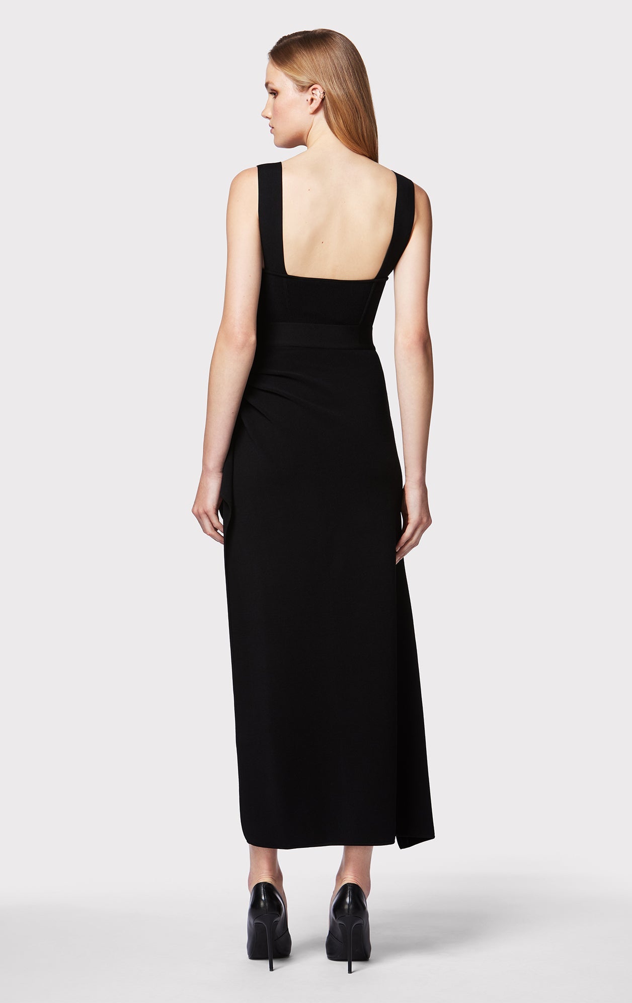 Draped Milano High Low Gown | Black