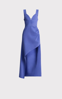 Draped Milano High Low Gown | Blue Iris