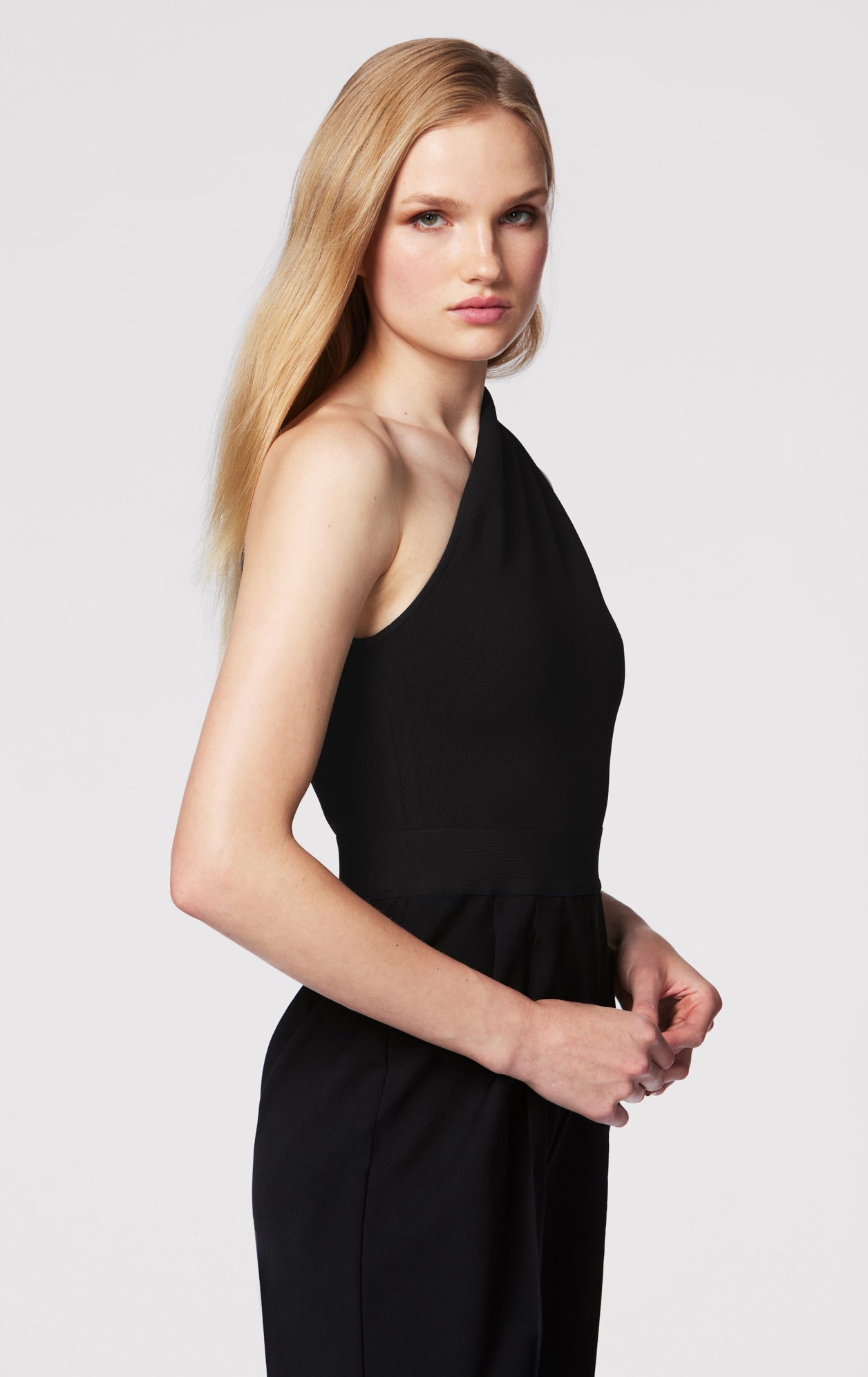 Draped Milano One Shoulder Jumpsuit | Black