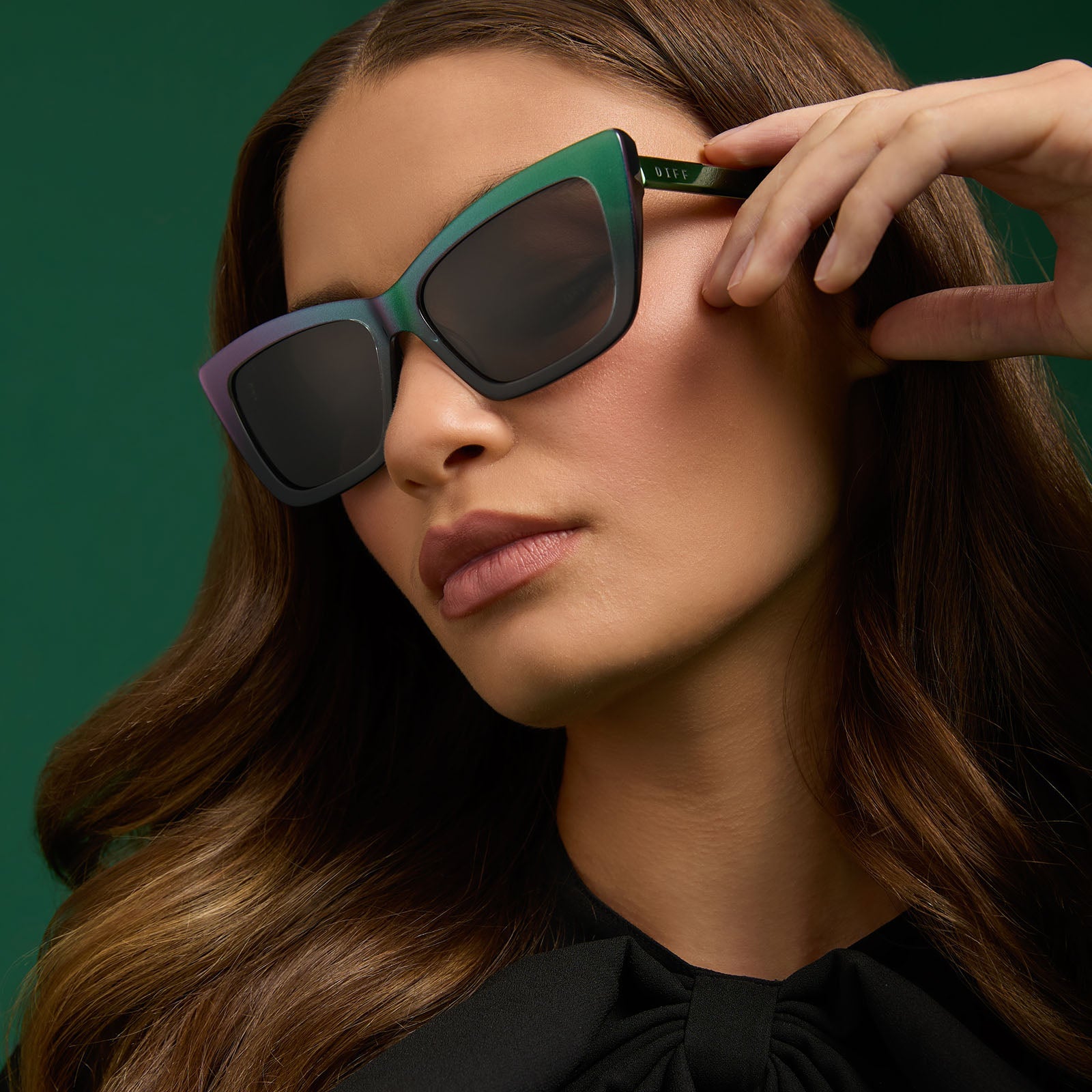 Womens | Elphaba Emerald Sunglasses | Enchanting Emerald To Black | Shadowy Grey Lenses