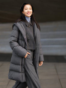 Wool-Blend Long Down Coat | Grey