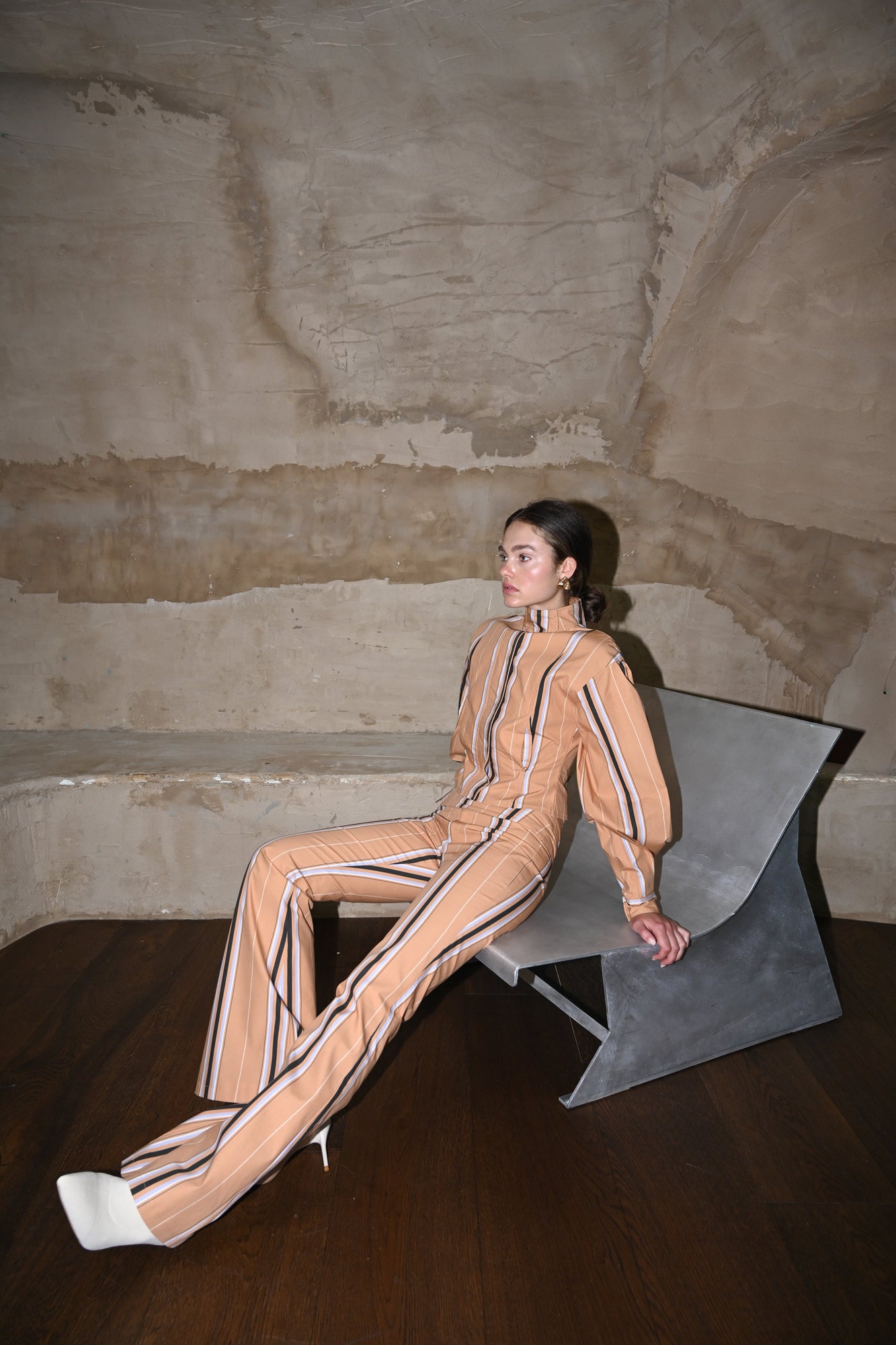 Mindy Cotton Jacket | Camel Striped