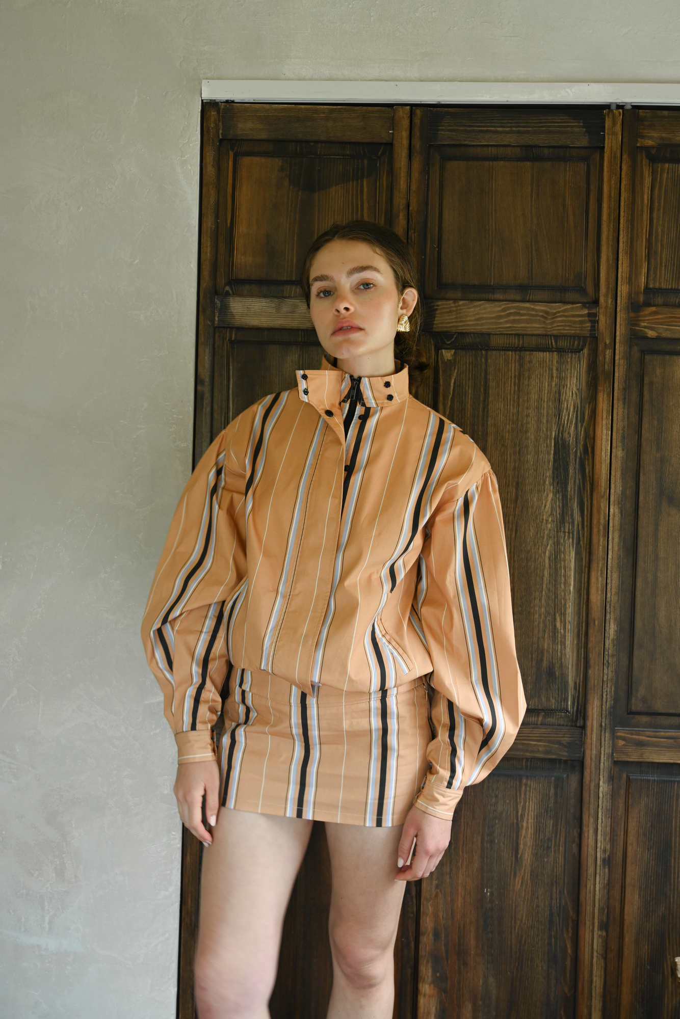 Stacy Cotton Boxy Jacket | Camel Striped