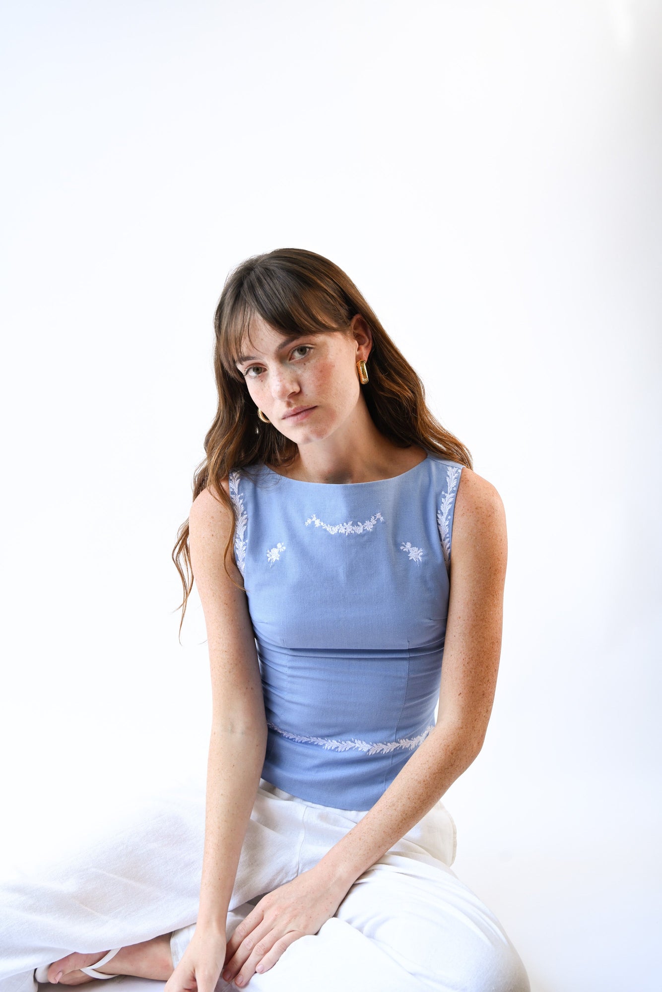 Marie Linen Tank | Blue