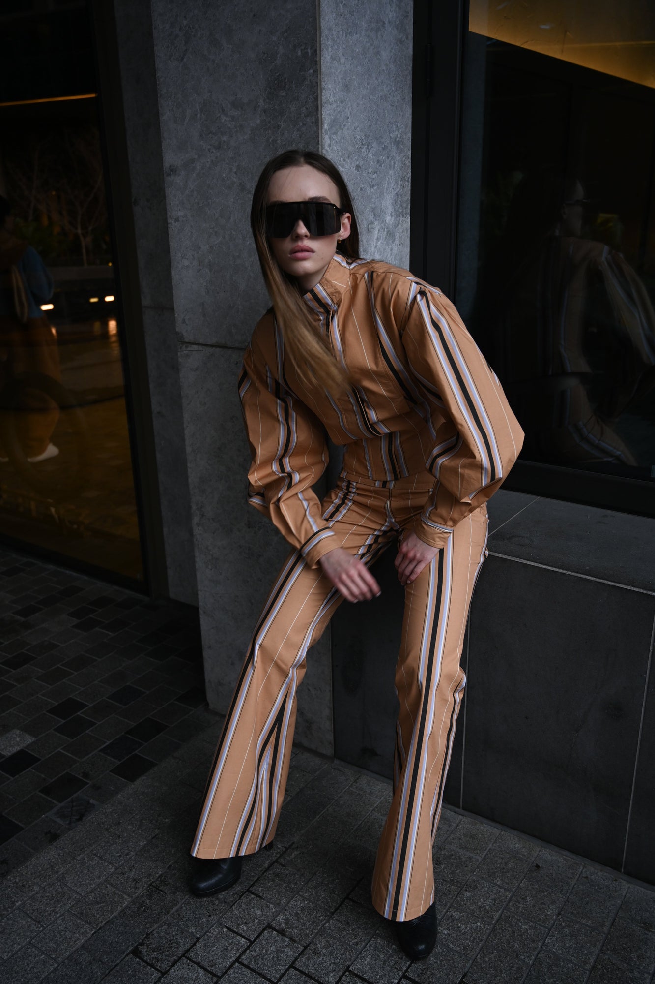 Mindy Cotton Jacket | Camel Striped