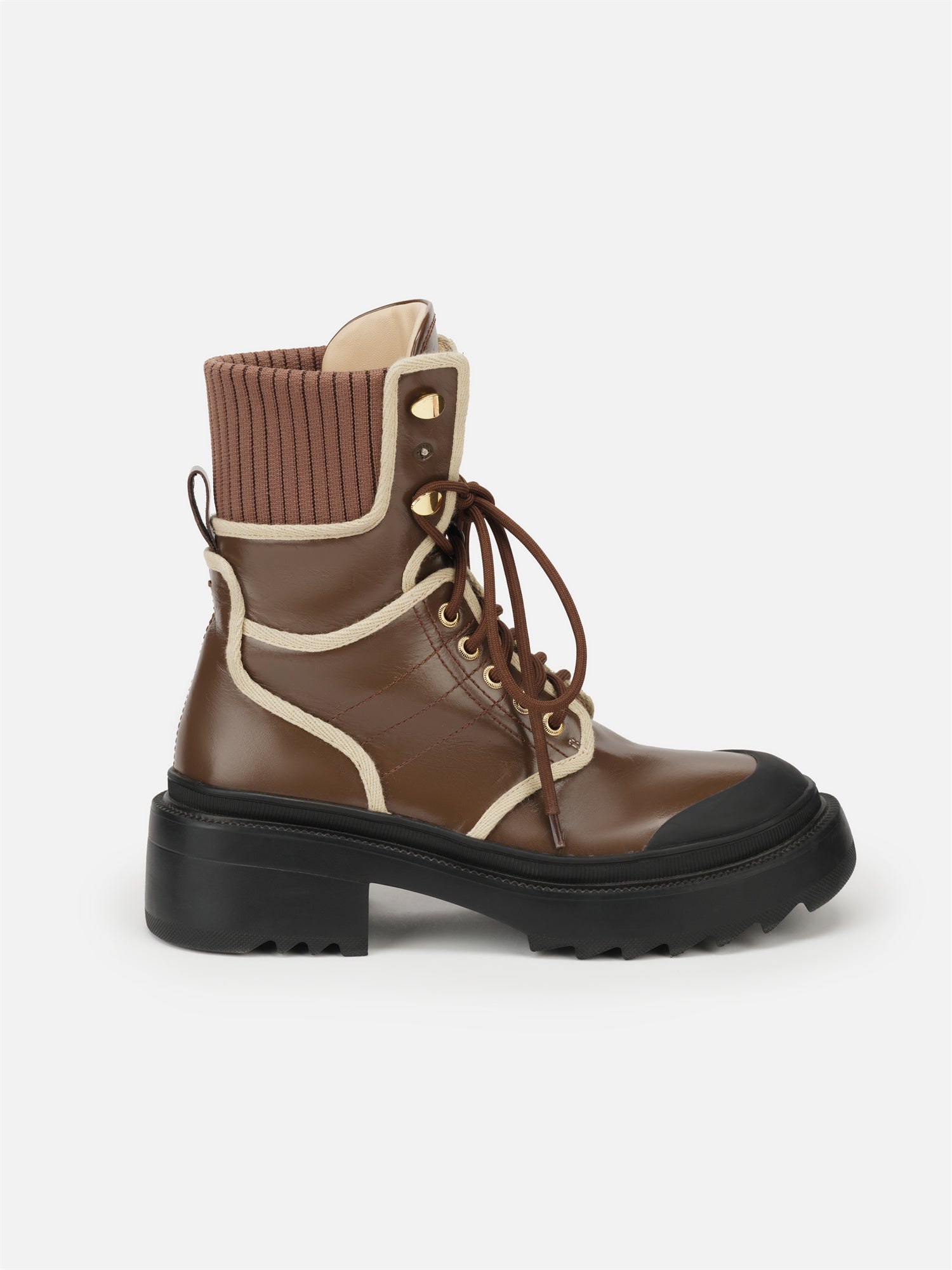 Knit Cuffs Combat Boots | Brown