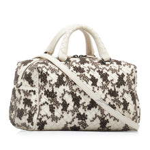 Bottega Veneta Pre-Owned In Mist Intrecciato Flocked Velvet Bouquet Duffel Bag | Women | White x Black