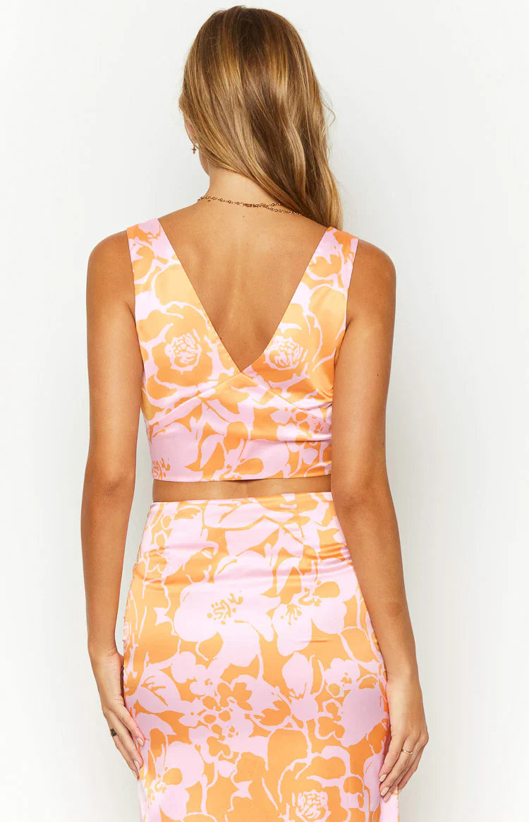 Dahlia Crop Top | Orange And Pink Floral Print