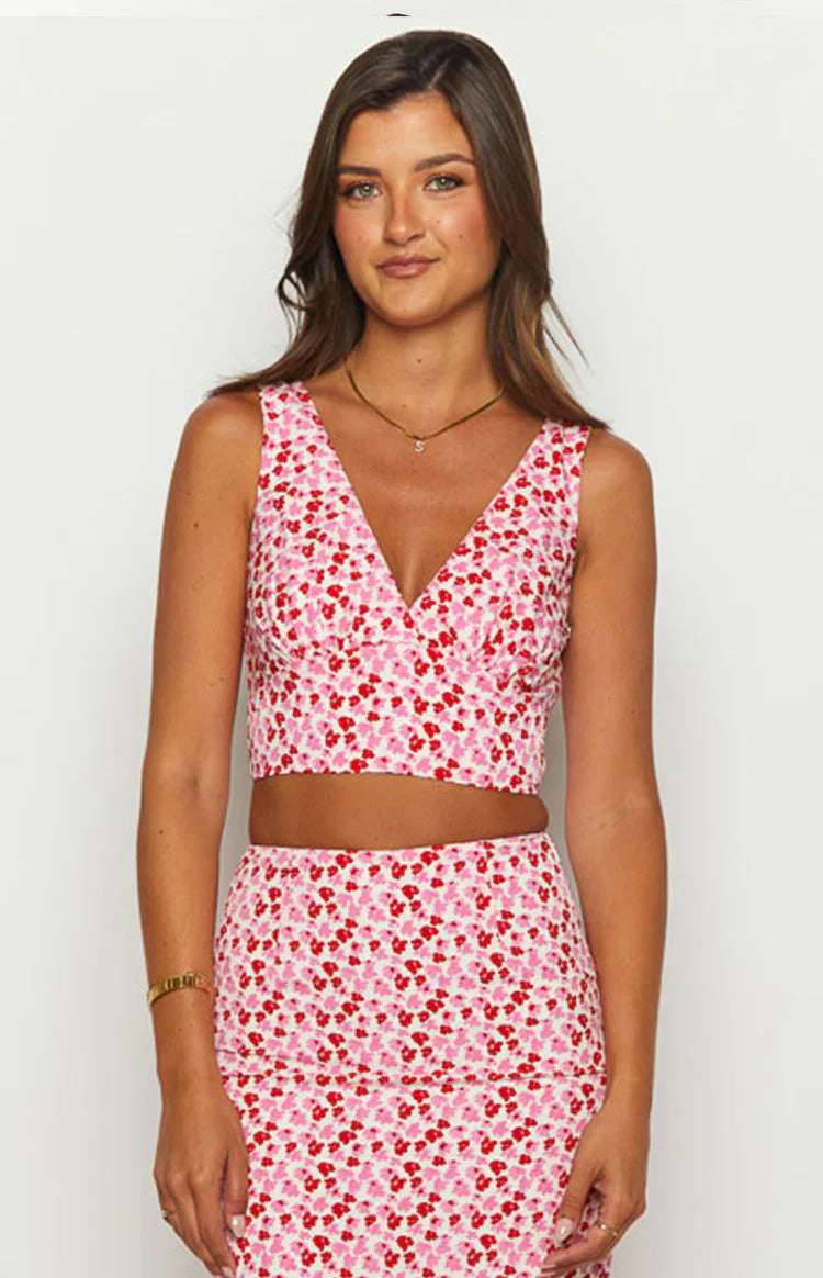 Dahlia Speckled Crop Top | Pink And Red