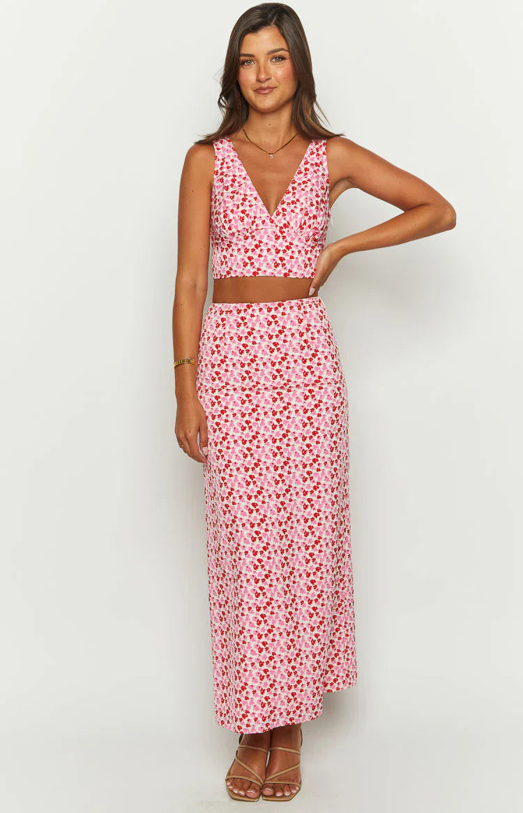 Dahlia Speckled Maxi Skirt | Pink And Red