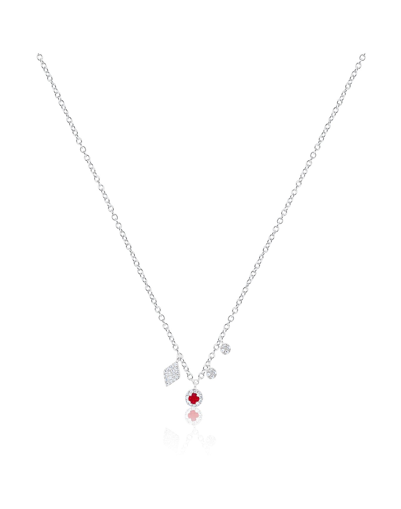 Dainty Ruby and Diamond Charms Necklace | 14K White Gold