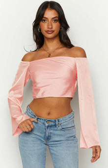 Darcie Satin Long Sleeve Top | Pink