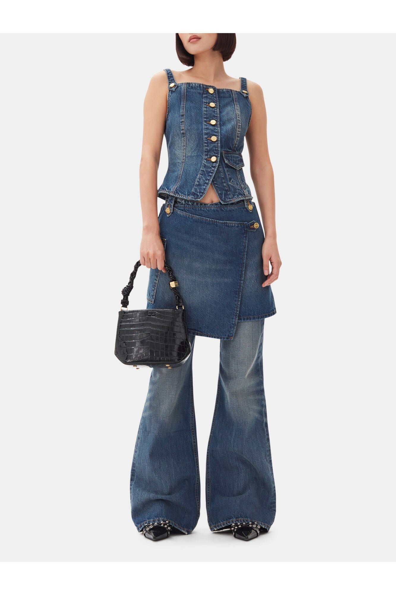 Dark Heavy Washed Denim Top | Mid Blue Vintage