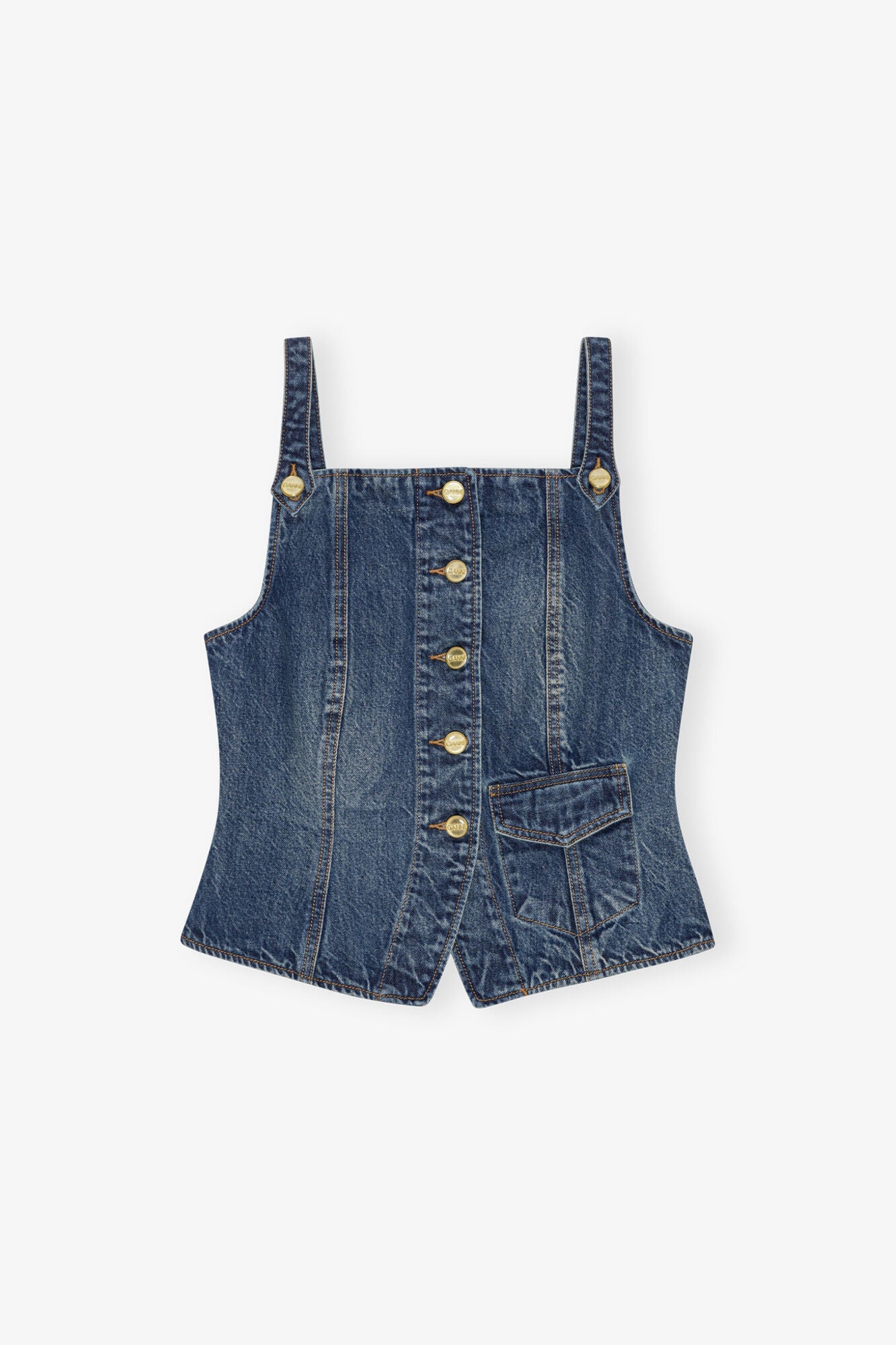 Dark Heavy Washed Denim Top | Mid Blue Vintage