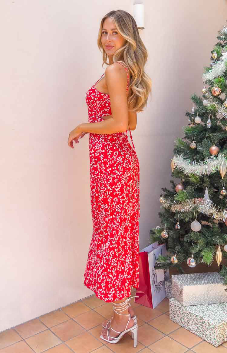 Delphine Floral Midi Dress | Red