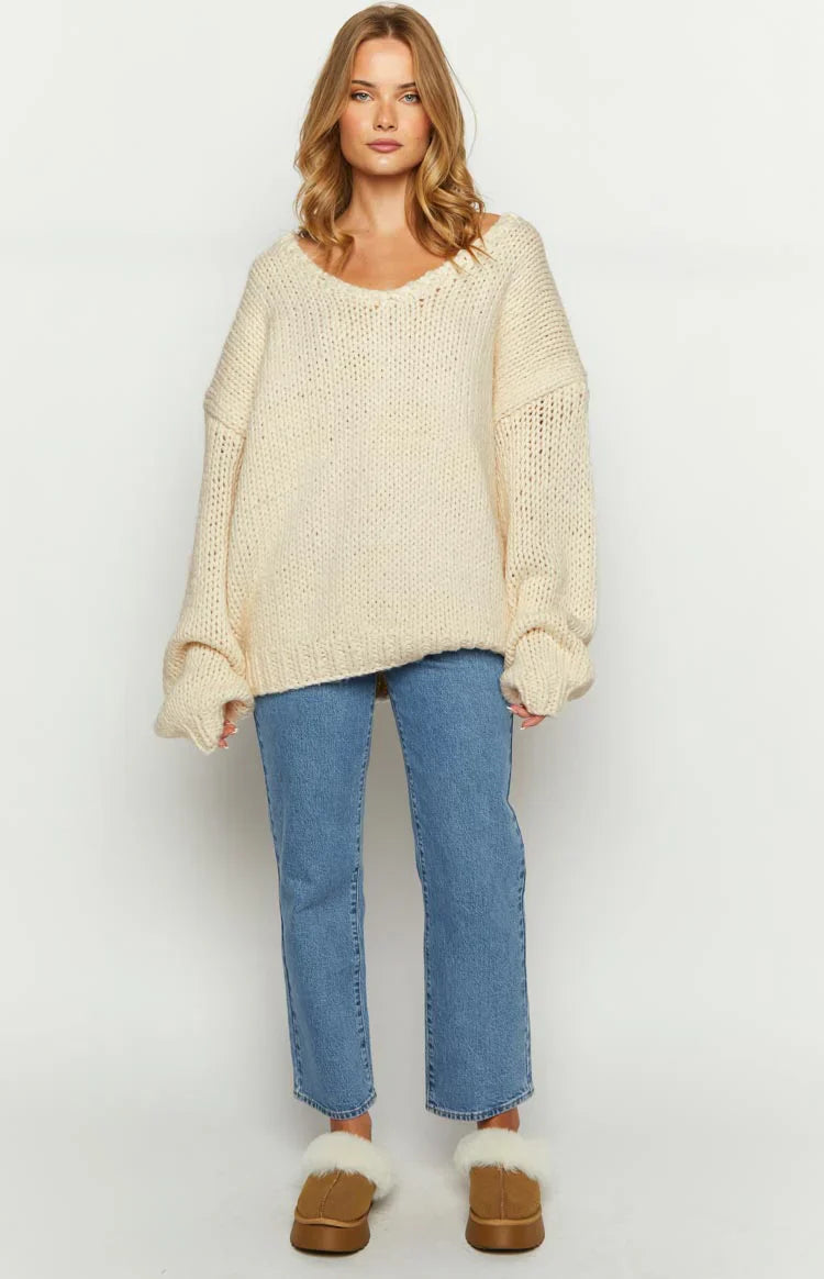 Delvey Chunky Knit Sweater | Cream