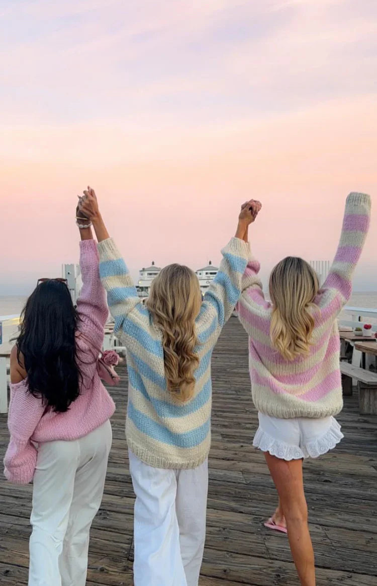 Delvey Striped Chunky Knit Sweater | Pink