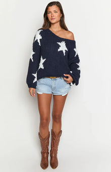 Delvey Star Chunky Knit Sweater | Navy