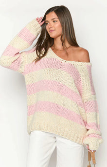Delvey Striped Chunky Knit Sweater | Pink