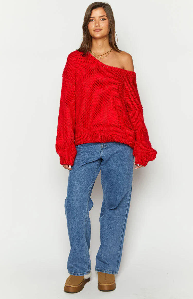 Delvey Chunky Knit Sweater | Red