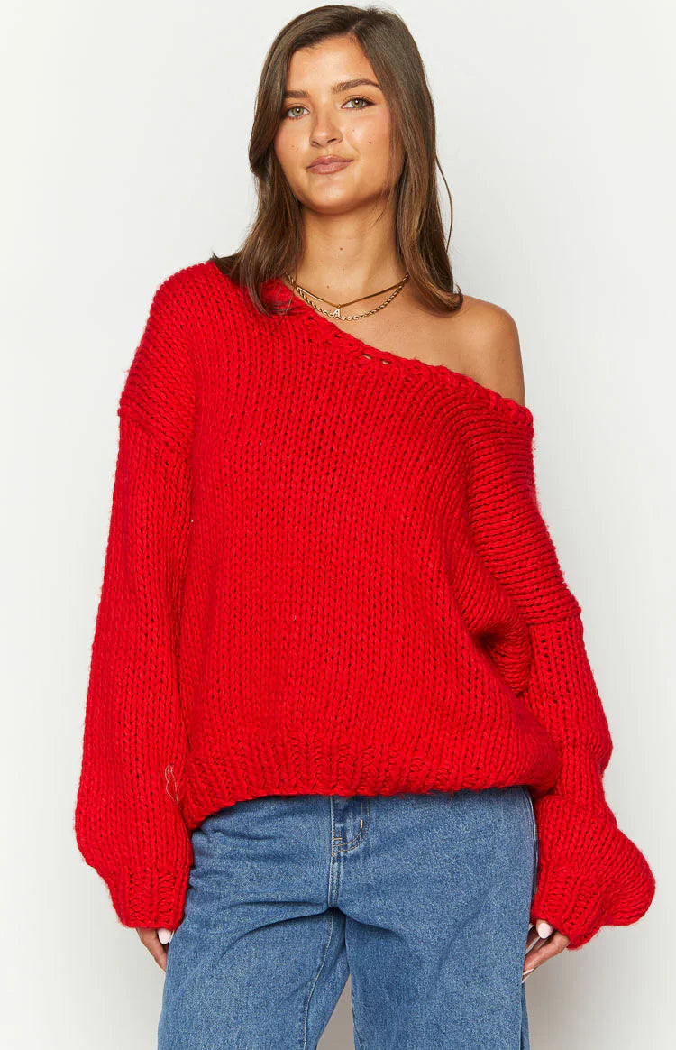 Delvey Chunky Knit Sweater | Red