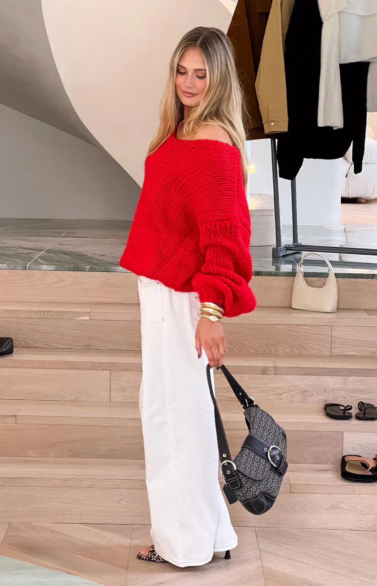 Delvey Chunky Knit Sweater | Red