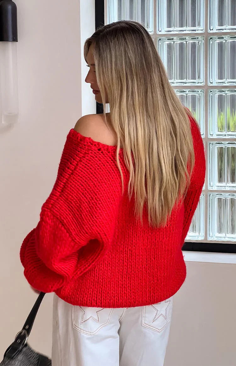 Delvey Chunky Knit Sweater | Red