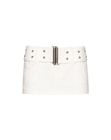 Denim Belted Mini Skirt | White