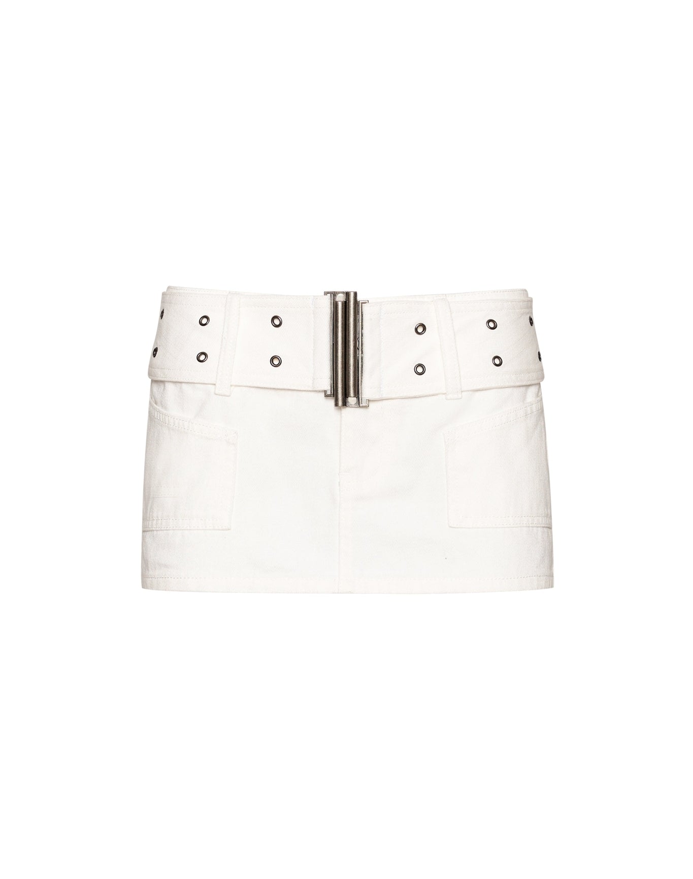Denim Belted Mini Skirt | White