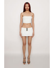 Denim Belted Mini Skirt | White