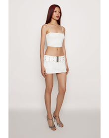 Denim Belted Mini Skirt | White